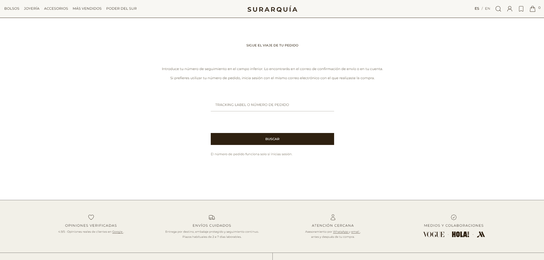 Surarquia - Pantalla de seguimiento de pedido